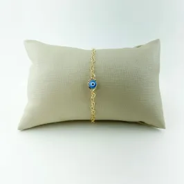 Tornozeleira com Olho Grego e Elos de Coração Folheado a Ouro 18k