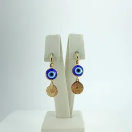 Brinco Olho Grego e Oração Pai Nosso Folheado a Ouro 18k