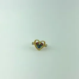 Piercing Fake de Coração Cravejado de Zircônia Colorida Folheado a Ouro 18k