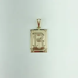 Pingente Placa Letra R Folheado a OUro 18k