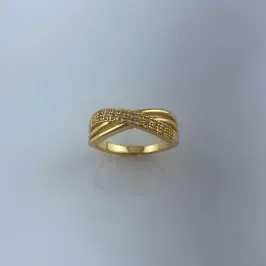 Anel Aro Triplo com Microzircônias Folheado a Ouro 18k