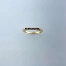 Anel com Minizircônias Coloridas Folheado a Ouro 18k