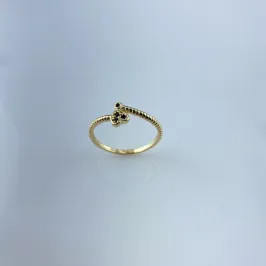 Anel Coração com Zircônia Preta Folheado a Ouro 18k