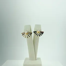 Brinco Design de Leque e Zircônia Folheado a Ouro 18k
