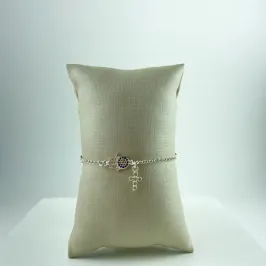 Pulseira Mão de Fátima e Cruz com Zircônias em Prata 925