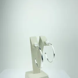 Brinco Argola Lisa e Ponto de Luz Folheado em Prata