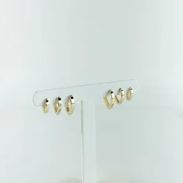 Brinco Trio Argolinhas Coração Liso Folheado a Ouro 18k