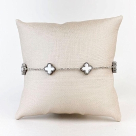 Pulseira Trevo Branco em Aço Inox 316L Dourado