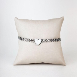 Pulseira De Coração Branco em Aço Inox 316L na Cor Prata