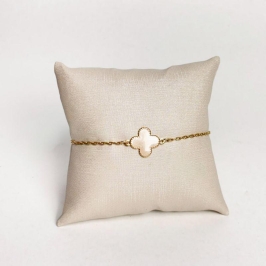 Pulseira Inspiração Van Cleef Trevo Bege Folheada a Ouro 18k