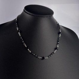 Choker com Pedras Pretas Folheado a Prata
