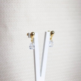 Brinco Com Pingente Gota Cristal Folheado a Ouro 18K