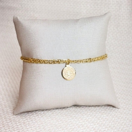 Pulseira Dupla Com Medalha Pai Nosso Folheada a Ouro 18K