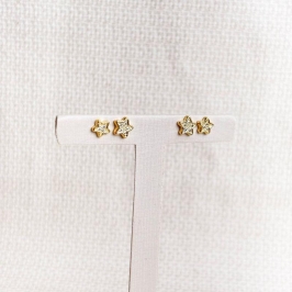 Brinco Duo Ponto de Luz Estrelas Folheado a Ouro 18k