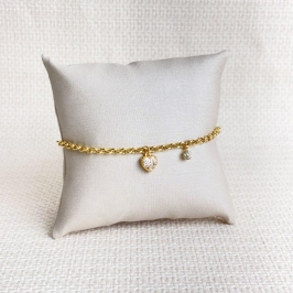 Pulseira Coração e Ponto de Luz Folheada a Ouro 18K