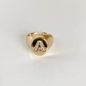 Anel Ajustável Dedinho Cravejado Letra A Folheado a Ouro 18k