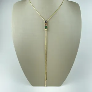 Colar Regulável com Zircônias Coloridas Folheado a Ouro 18k