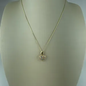 Colar Veneziana com Coração Cravejado de Zircônia Colorida Folheado a Ouro 18k