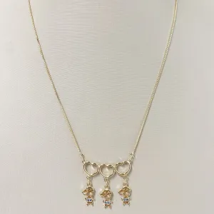 Colar Veneziana Três Meninos com Coração Folheado a Ouro 18k
