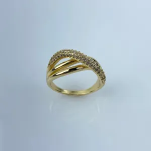 Anel Elos Transpassados em Zircônia Folheado a Ouro 18k