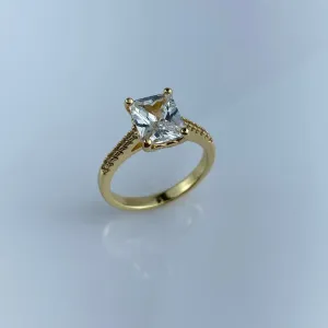 Anel Solitário Brilhante Retangular em Zircônia Folheado a Ouro 18k