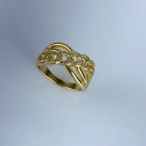 Anel Elos Transpassados Liso e Corrente em Zircônia Folheado a Ouro 18k