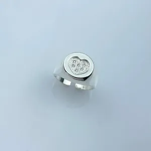 Anel Ajustável Dedinho Coração Cravejado Folheado a Prata