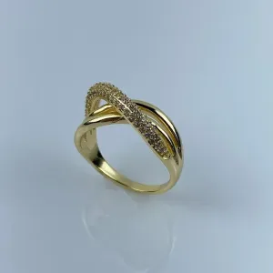 Anel Elos Transpassados em Zircônia Folheado a Ouro 18k