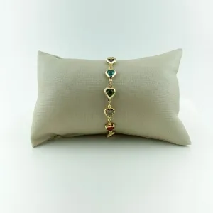 Pulseira de Corações Coloridos  Folheado a Ouro 18k