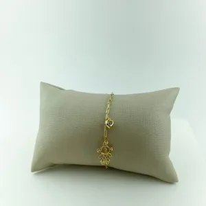 Pulseira Elo Cartier com Menina e Coração Zircônia Folheado a Ouro 18k