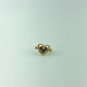 Piercing Fake de Coração Cravejado de Zircônia Colorida Folheado a Ouro 18k