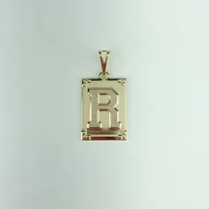 Pingente Placa Letra R Folheado a OUro 18k