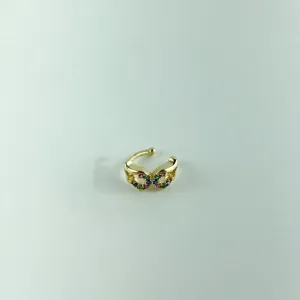 Piercing Fake Design Máscara de Zircônias Coloridas Folheado a Ouro 18k