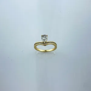 Anel com Gota em Zircônia Folheado a Ouro 18k