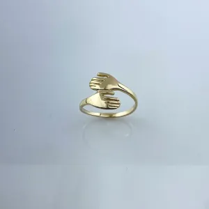 Anel Design Abraço Mãos Folheado a Ouro 18k
