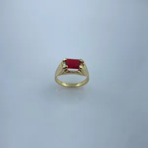 Anel Masculino com ZIrcônia Vermelha Folheado a Ouro 18k