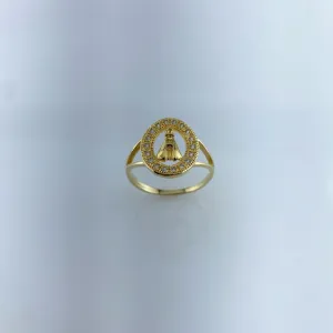 Anel Nsa. Sra. Aparecida Cravejado em Zircônias Folheado a Ouro 18k