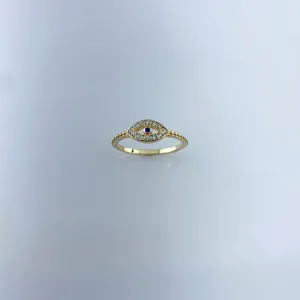 Anel Olho Grego Vazado Cravejado em Zircônias Folheado a Ouro 18k