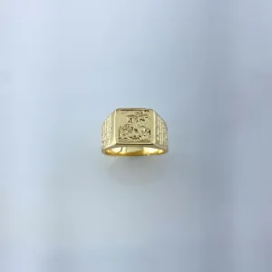 Anel  Masculino São Jorge com Oração Folheado a Ouro 18k
