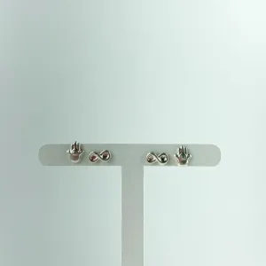 Brinco Duo Mão de Fátima / Símbolo Infinito em Prata 925