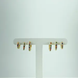 Brinco Trio de Argolinha com Zircônia Colorida Folheado a Ouro 18k