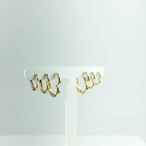 Brinco Trio de Corações Lisos Folheado a Ouro 18k