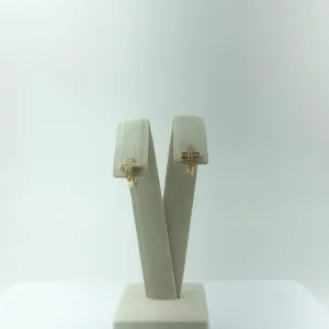 Brinco Argola Design Cruz em Zircônias Folheado a Ouro 18k