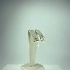 Brinco Argolinha e Crucifixo Folheado a Ouro 18k