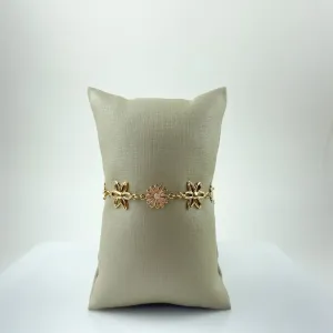 Pulseira Elo Português Flores Folheado a Ouro 18k