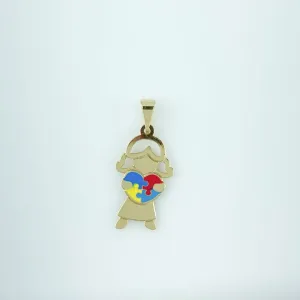 Pingente Menina Símbolo Autismo Folheado a Ouro 18k