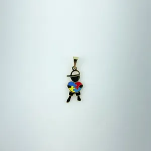 Pingente Menino Símbolo Autismo Folheado a Ouro 18k
