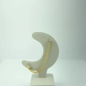 Brinco com Corrente Groumet e Pontos de Luz Folheado a Ouro 18k