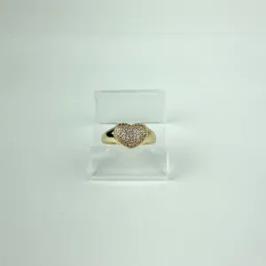 Anel Design de Coração em Zircônias Folheado a Ouro 18k