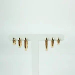 Brinco Trio de Argolas Lisas Retangular Folheado a Ouro 18k